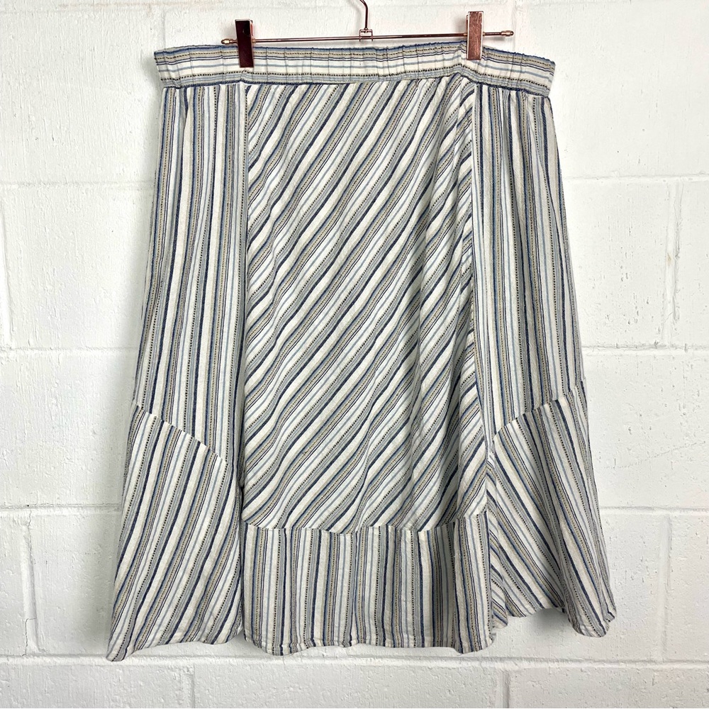 Lane Bryant Tiered Skirt Linen Blend Flounce Striped Coastal Nuetral Beach 18/20